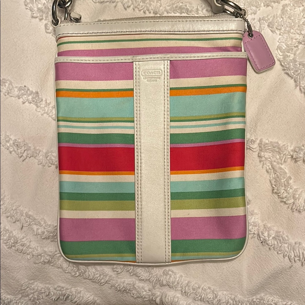 Coach Red and Pink Stripe Crossbody Bag